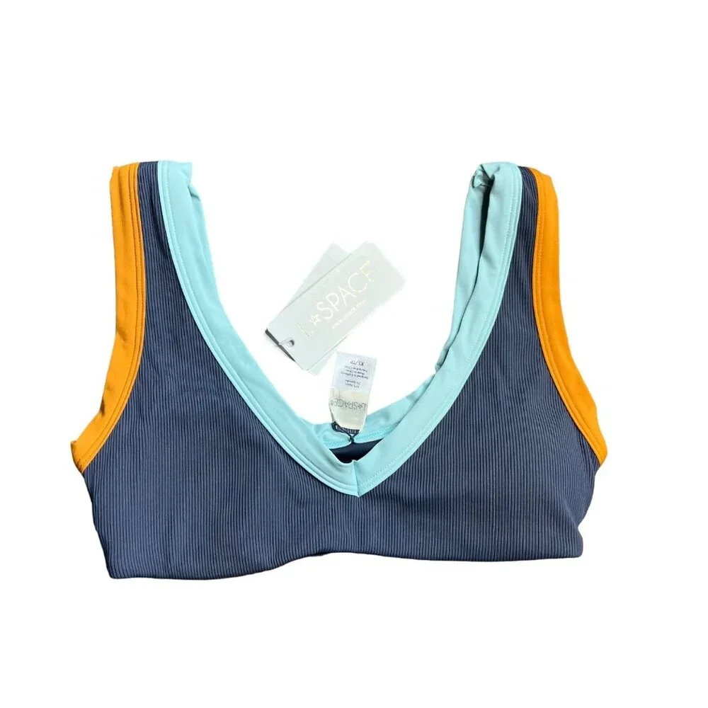 L*Space Ribbed Lala Bikini‎ Top Size XS Slate-Pool-Inka Gold Pullover NWT